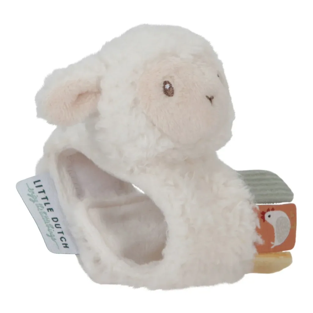 Little Dutch Wrist Rattle Little Farm - Sheep, Rattle Bracelet with Grasping Elements