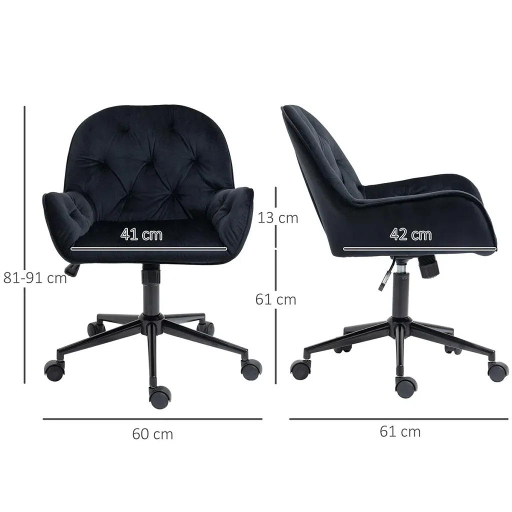 Office chair height adjustable velvety polyester black 60 x 61 x 81-91 cm