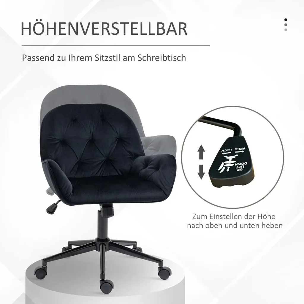 Office chair height adjustable velvety polyester black 60 x 61 x 81-91 cm