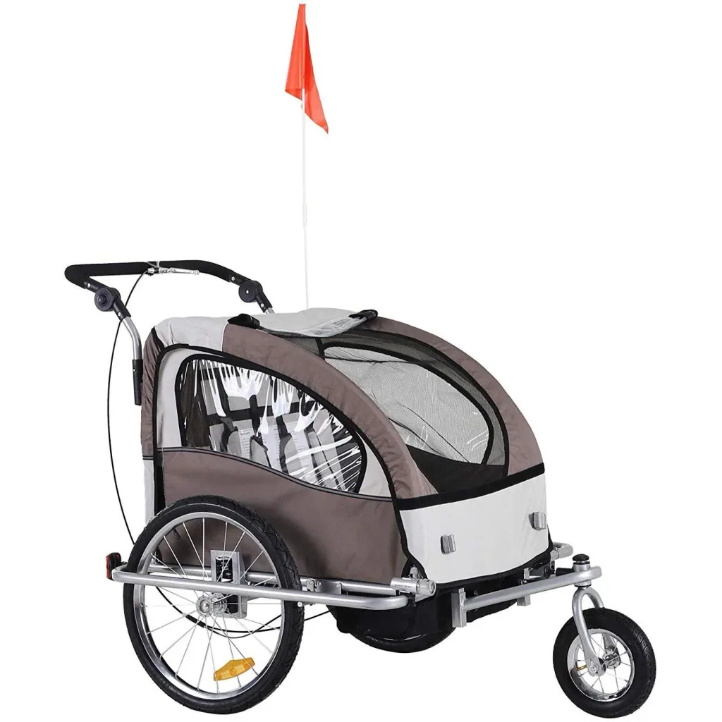 Child trailer 2 in 1 bicycle trailer Jogger 360° coffee brown-white