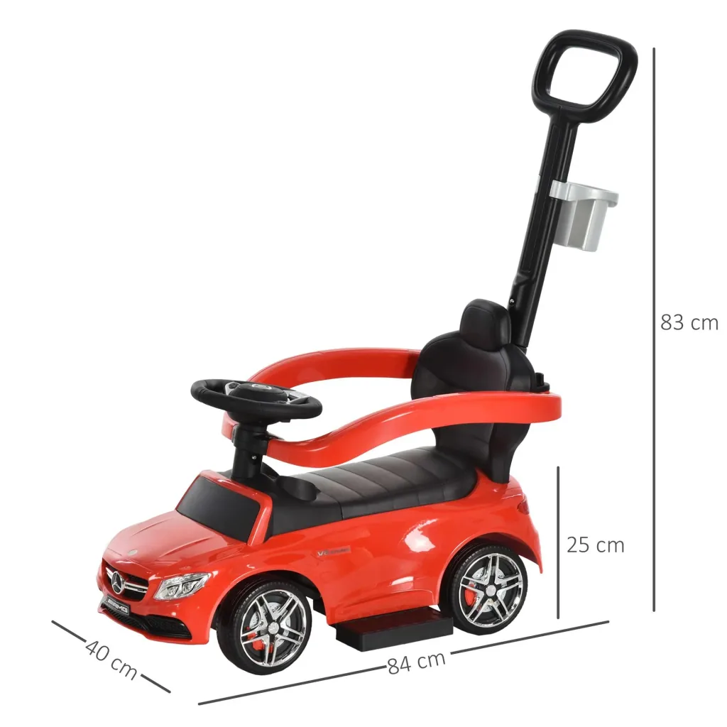Ride-on car with push and hold bar