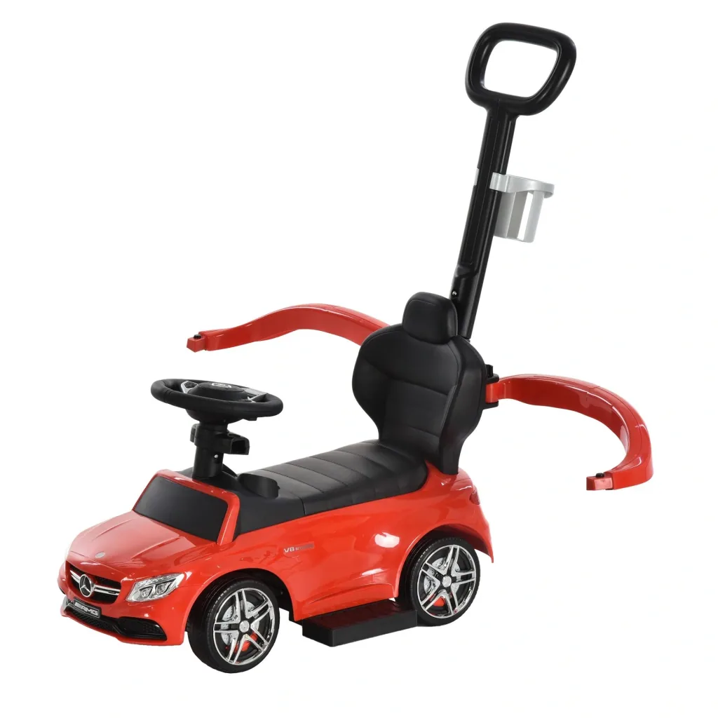 Ride-on car with push and hold bar