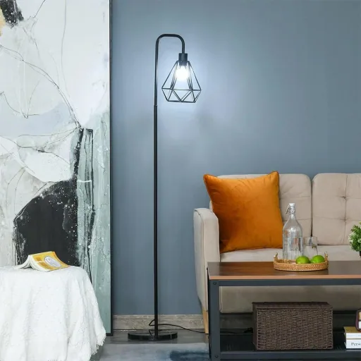 Industrial style floor lamp in black