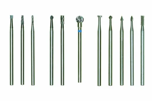 Fine milling cutter set (tungsten-vanadium steel), 5 pieces (wheel, ball, cone, cylinder, ellipse)