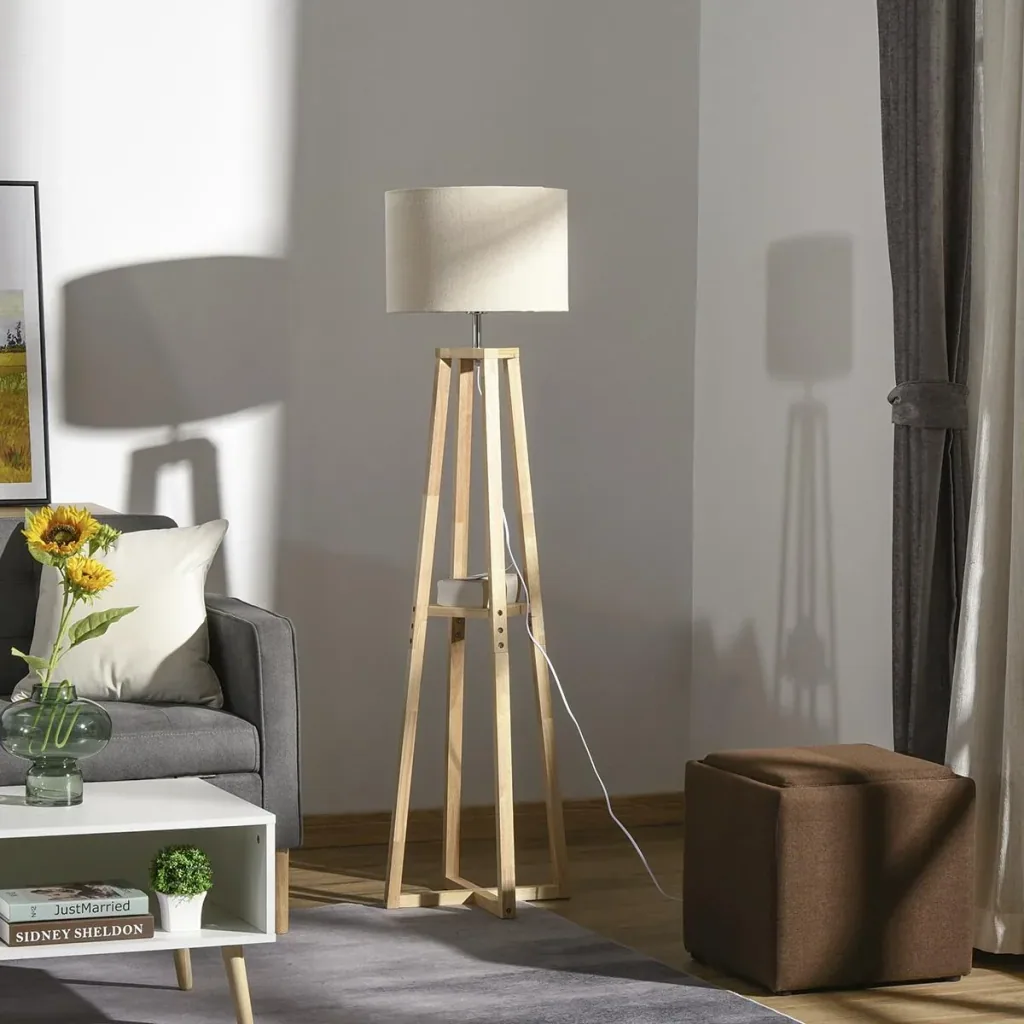 Floor lamp floor lamp with shelf pedal switch modern and concise for living room bedroom office metal linen rubber