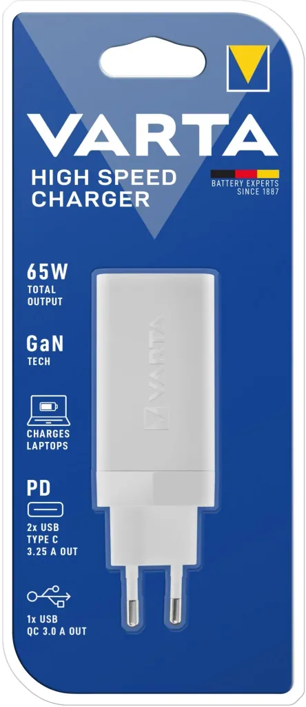 High Speed Charger GaN, 2 x USB-C / 1 x USB-A, 65 Watt