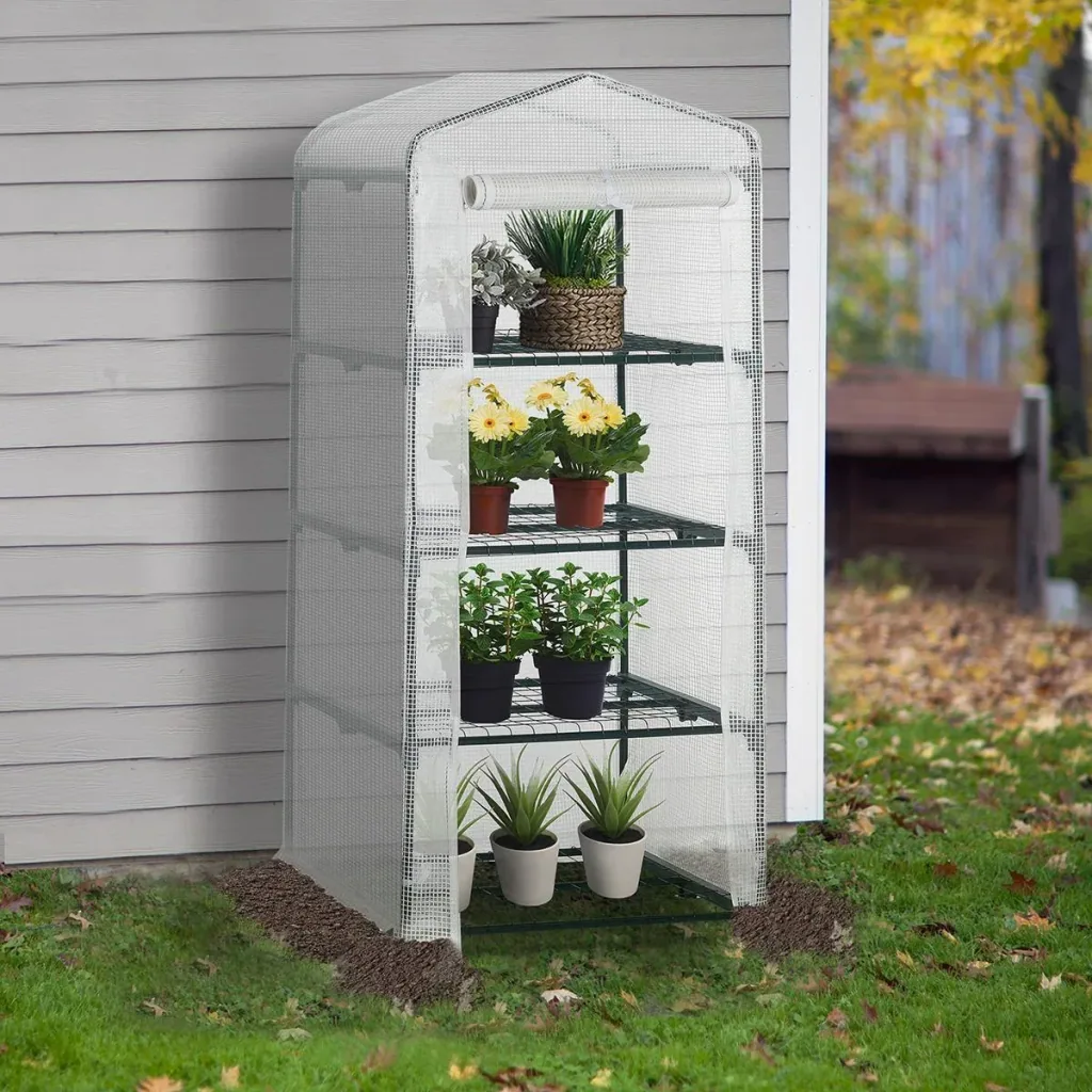 Foil greenhouse, hothouse, tomato house, plant house, cold frame, 4 shelves, white, 70 x 50 x 160 cm