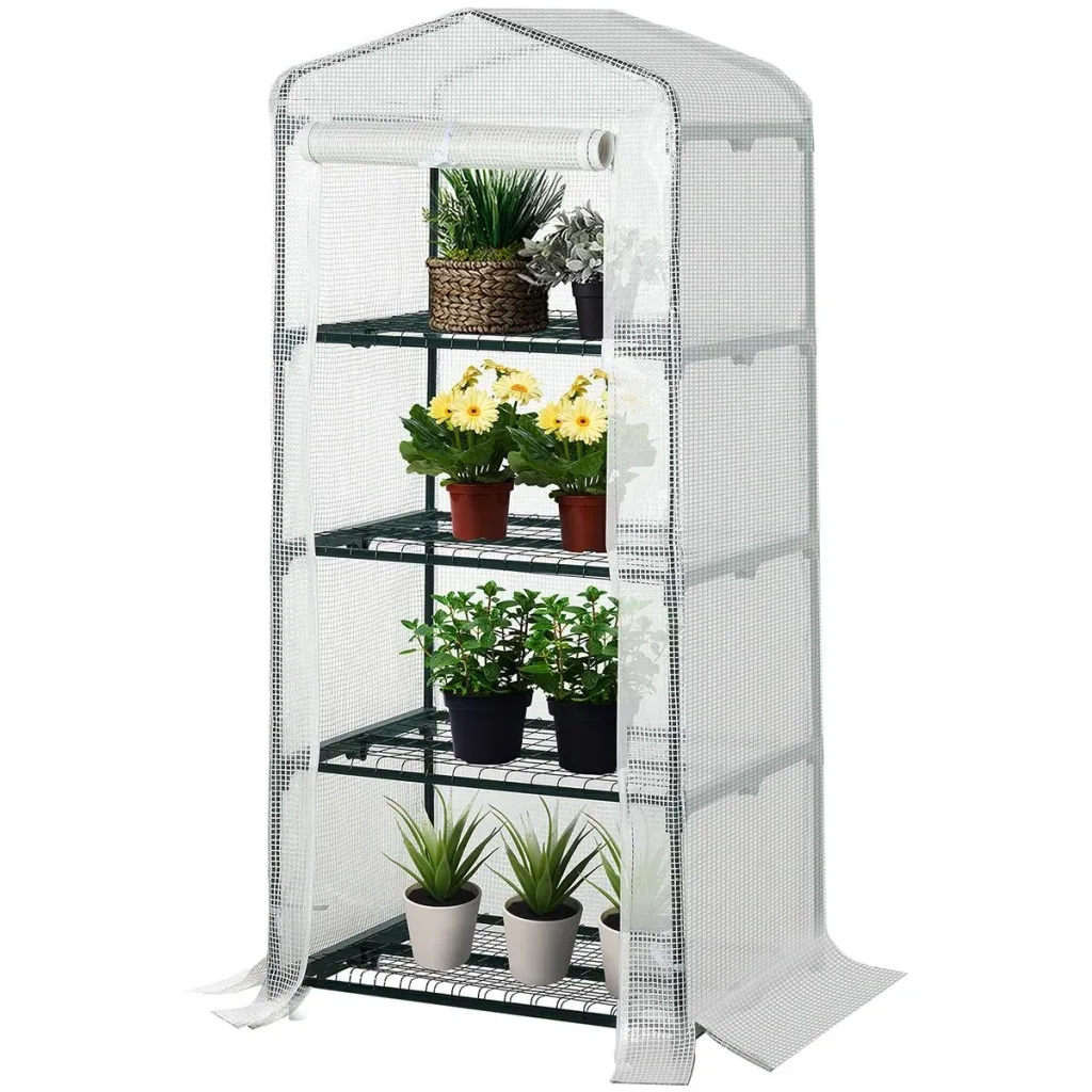 Foil greenhouse, hothouse, tomato house, plant house, cold frame, 4 shelves, white, 70 x 50 x 160 cm
