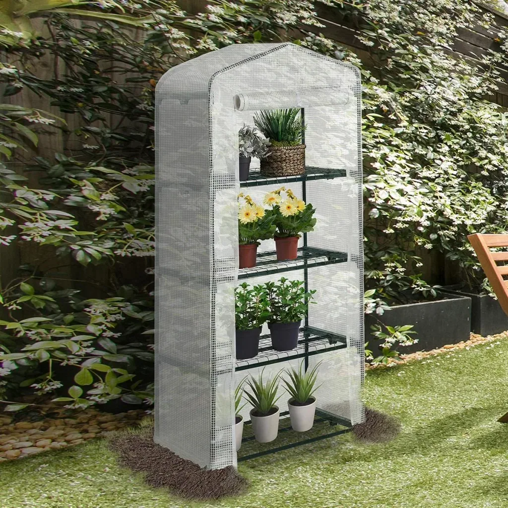 Foil greenhouse, hothouse, tomato house, plant house, cold frame, 4 shelves, white, 70 x 50 x 160 cm