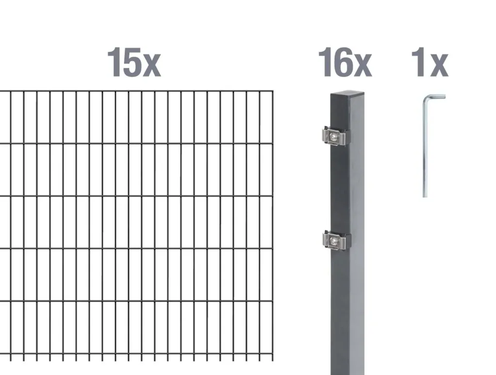 Double rod mesh fence complete set, anthracite, height 160 cm, length 30 m