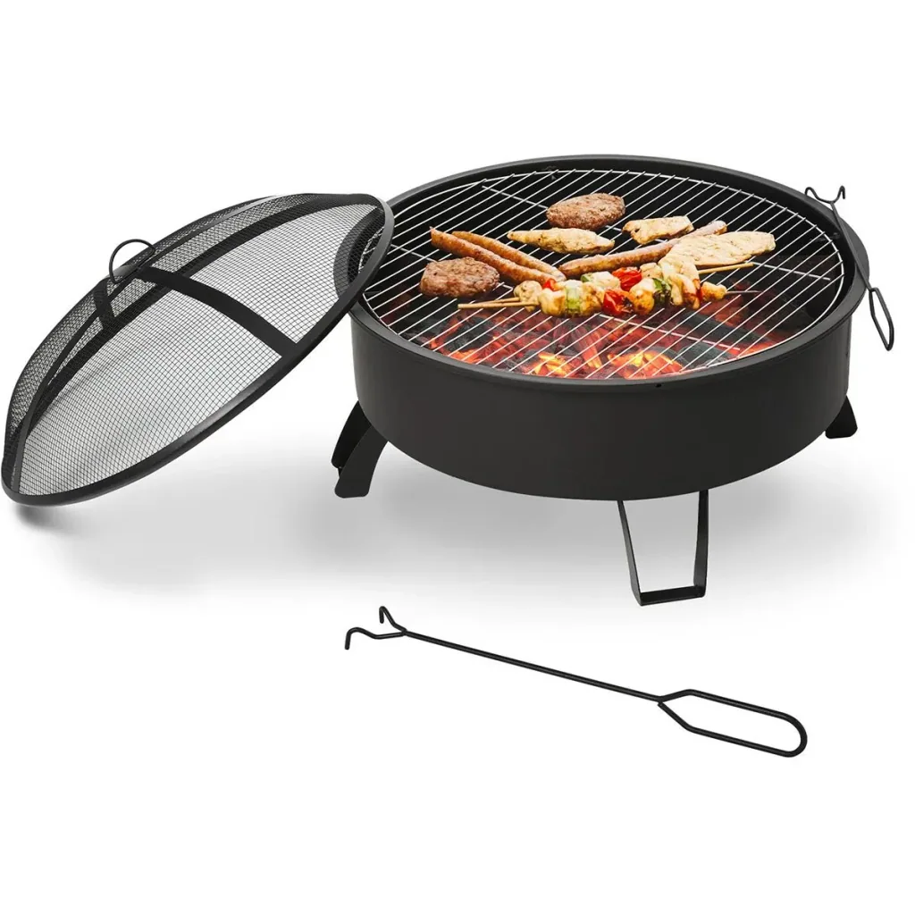 2-in-1 fire bowl with grill grate black