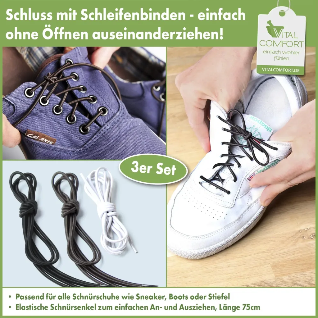 Elastic shoelaces, length 75 cm, 3 pairs