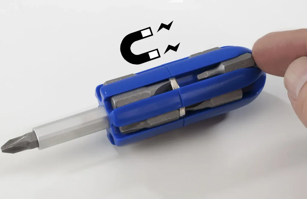 Magnetic bit magazine with holder for manual and machine operation