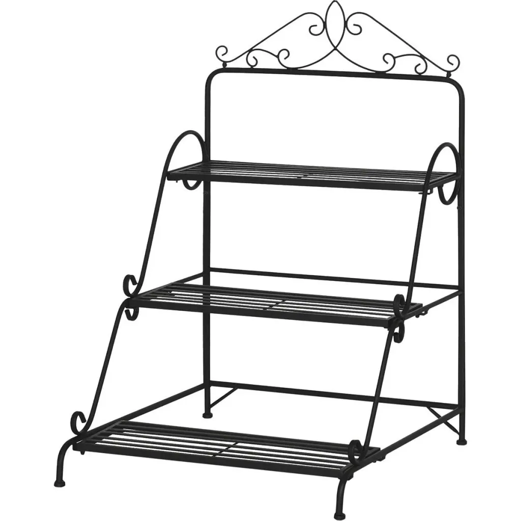 Decorative plant ladder 3 steps metal black 60.5 x 59.5 x 95.5 cm