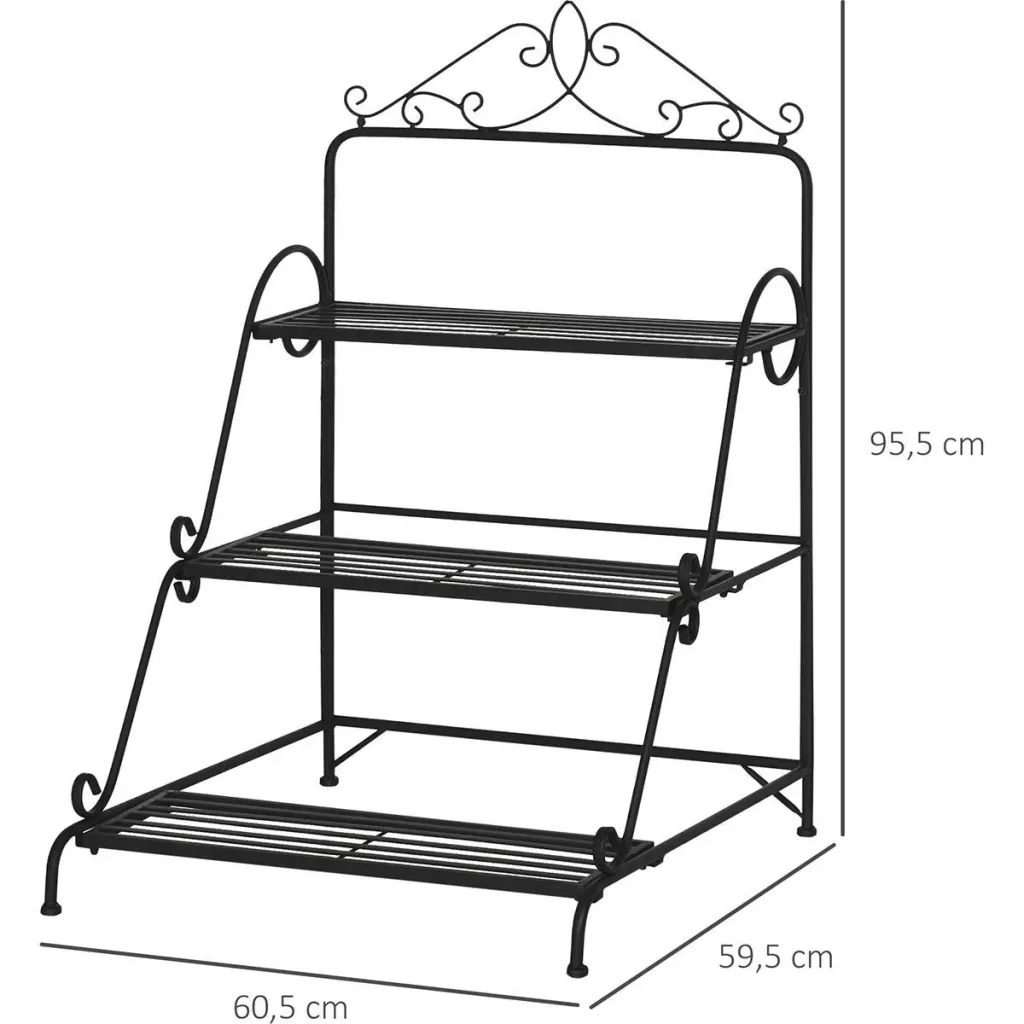 Decorative plant ladder 3 steps metal black 60.5 x 59.5 x 95.5 cm
