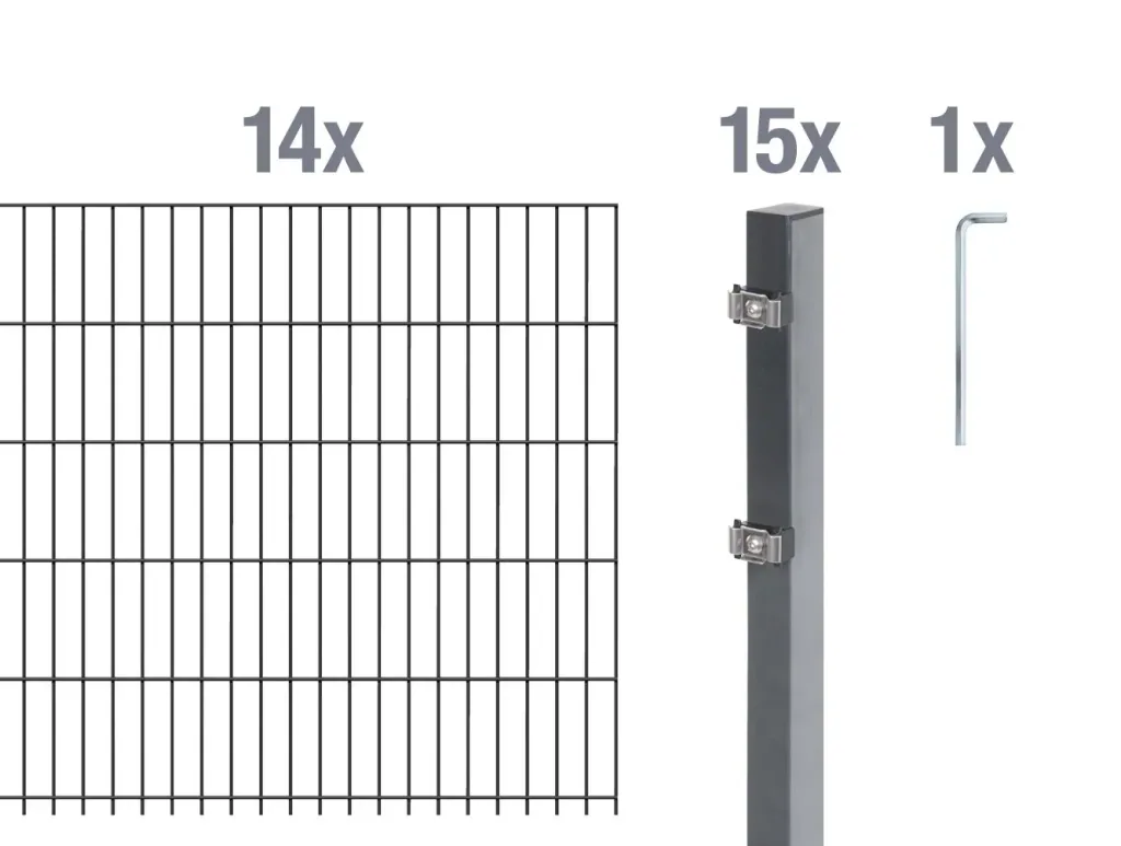 Double rod mesh fence complete set, anthracite, height 140 cm, length 28 m
