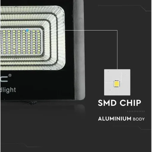 VT-60W Solar Floodlight with Solar Panel - 1650 Lm - 6000K - Black