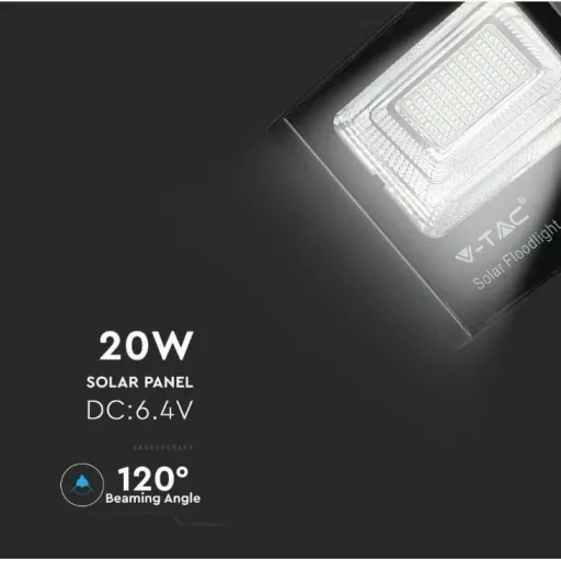 VT-60W Solar Floodlight with Solar Panel - 1650 Lm - 6000K - Black