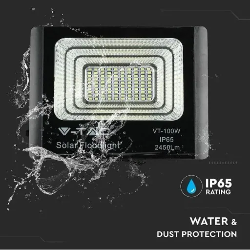 VT-60W Solar Floodlight with Solar Panel - 1650 Lm - 6000K - Black