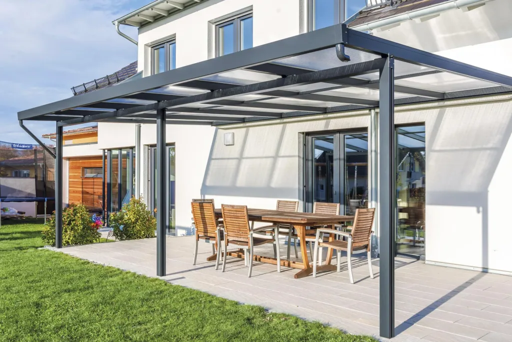 Patio roof Premium, anthracite, 6110 x 4060 mm - Polycarbonate multi-wall sheets 16 mm, clear