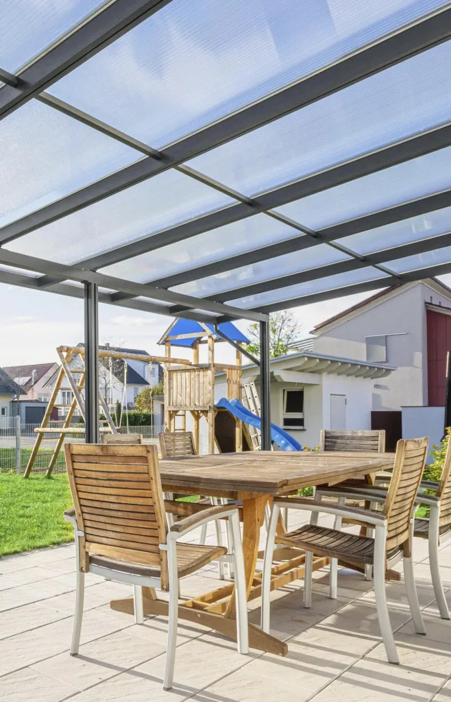 Patio roof Premium, anthracite, 6110 x 4060 mm - Polycarbonate multi-wall sheets 16 mm, clear