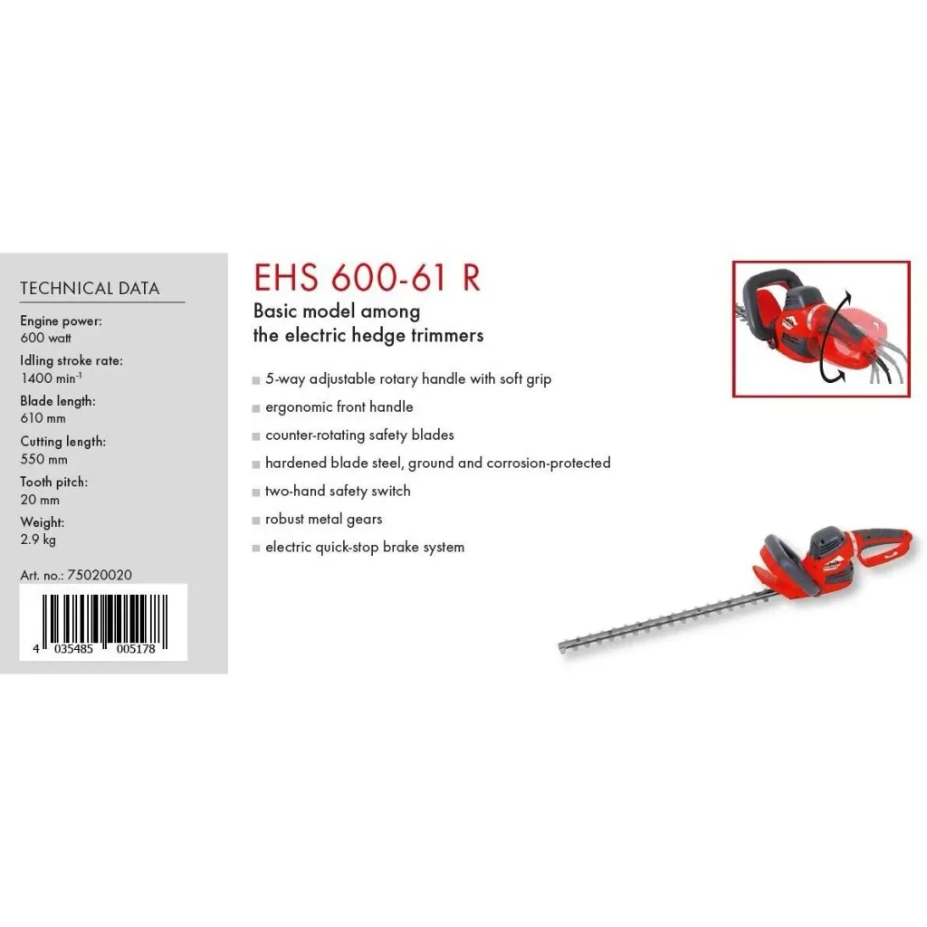Electric hedge trimmer EHS 600-61R - 600W - 61 cm