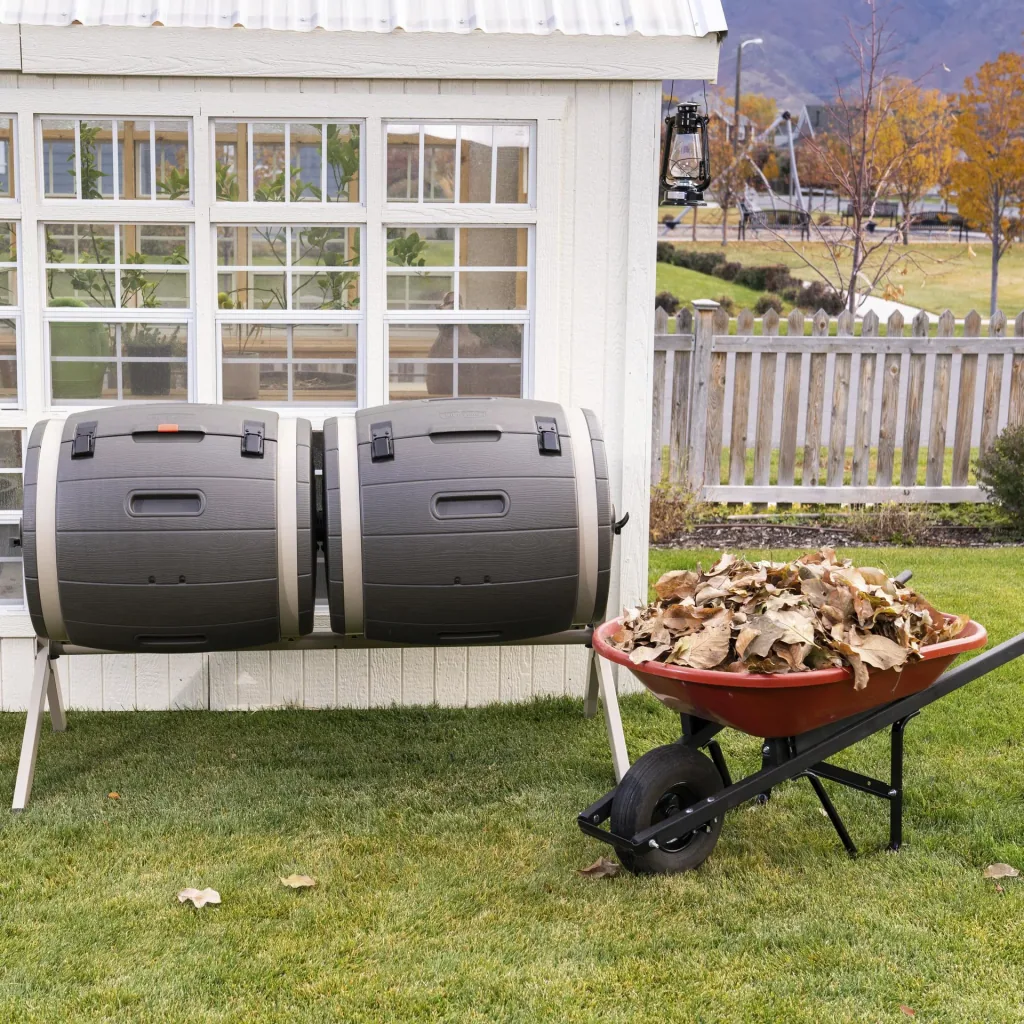 Composter Double Barrel 380 L 160×79×110 cm Brown – 2 Drums for Continuous Composting