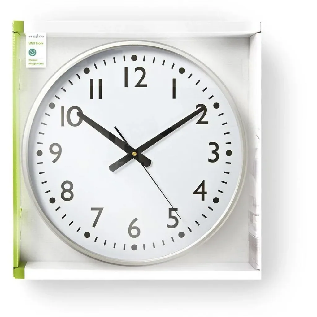 Nedis Wall Clock - 38 cm diameter with easy-to-read numbers - Silver