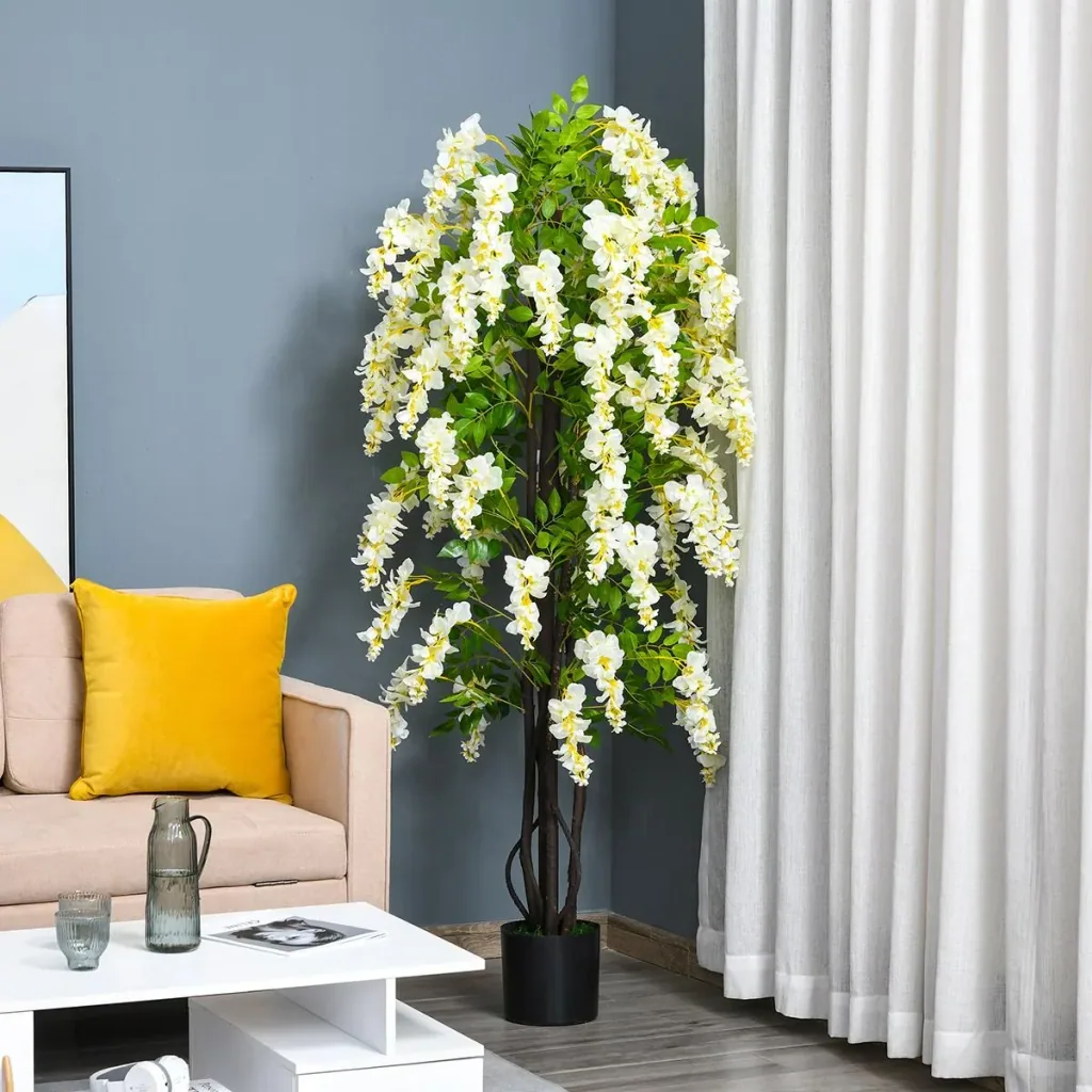 Artificial plant with white wisteria 24 cm x 24 cm x 165 cm