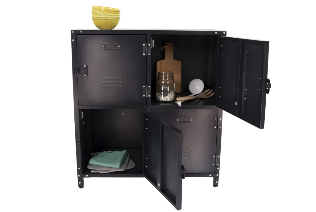 Vintage metal cabinet with 4 doors