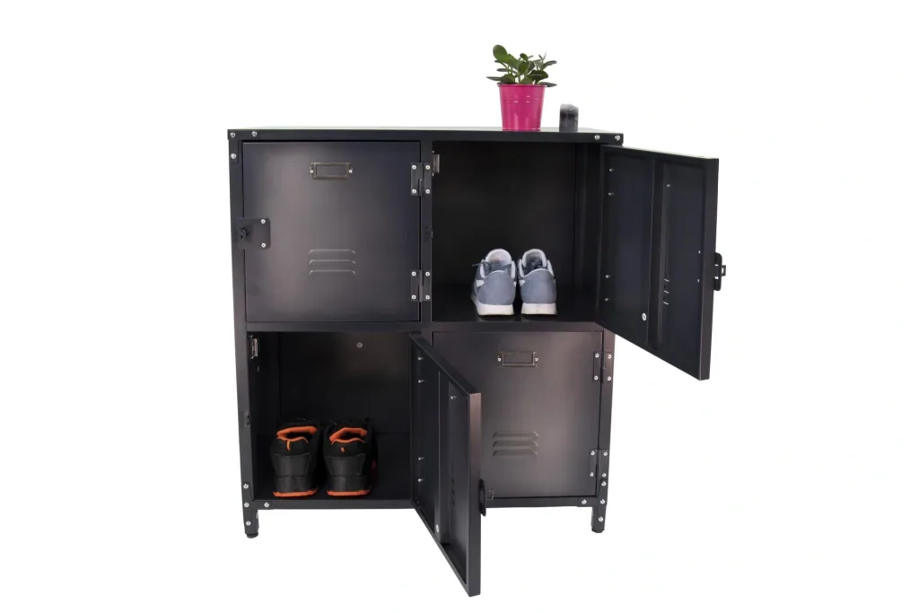 Vintage metal cabinet with 4 doors