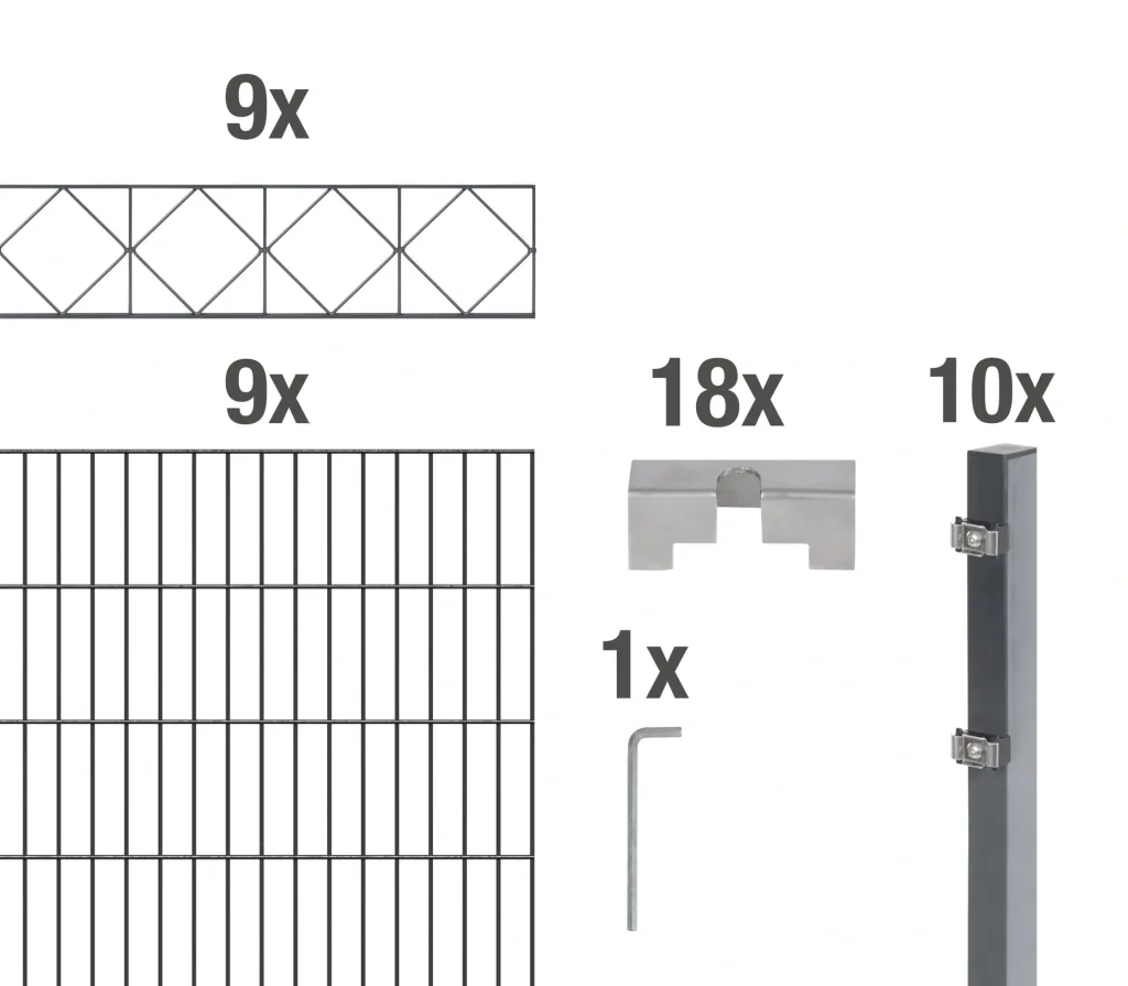 Double rod mesh fence sets anthracite with decorative element "Bergen"", length: 18 m, height: 140 cm