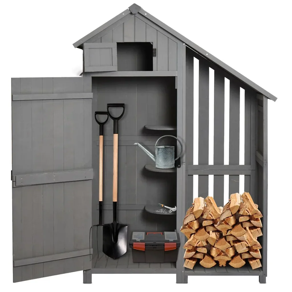 Garden cabinet wooden tool shed garden house tool cabinet wooden hut gable roof grey + black 129 x 51.5 x 180 cm