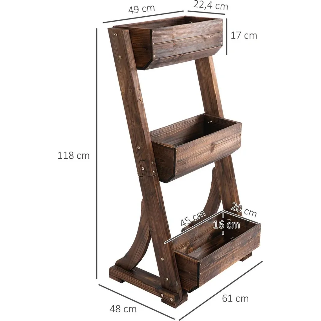 Flower ladder wooden flower ladder with 3 shelves plant ladder plant shelf plant stand flower shelf flower stand brown