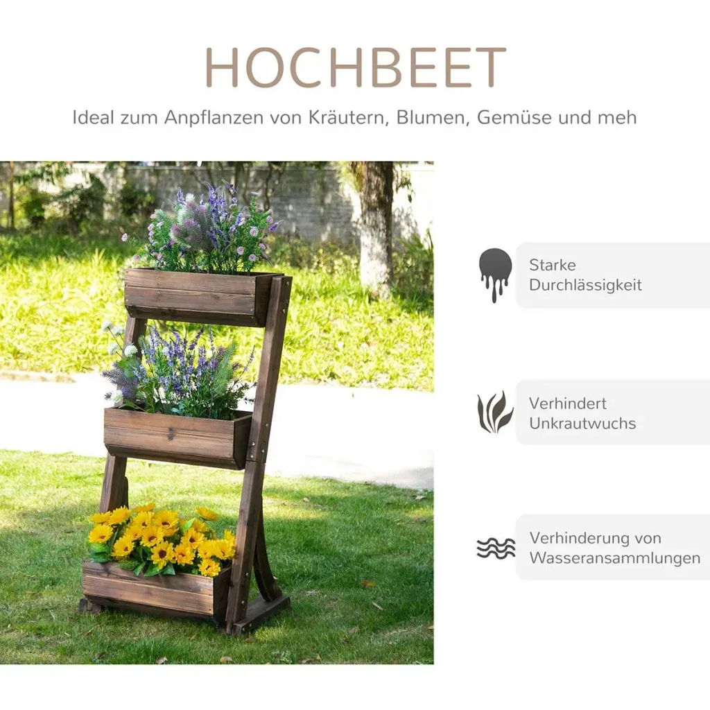 Flower ladder wooden flower ladder with 3 shelves plant ladder plant shelf plant stand flower shelf flower stand brown
