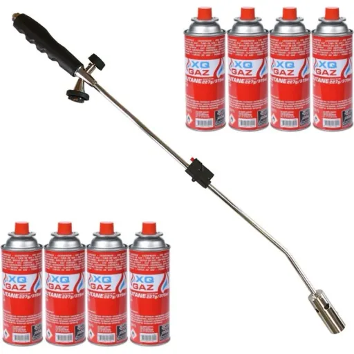 Weed burner with piezo ignition Contains 8 gas bottles