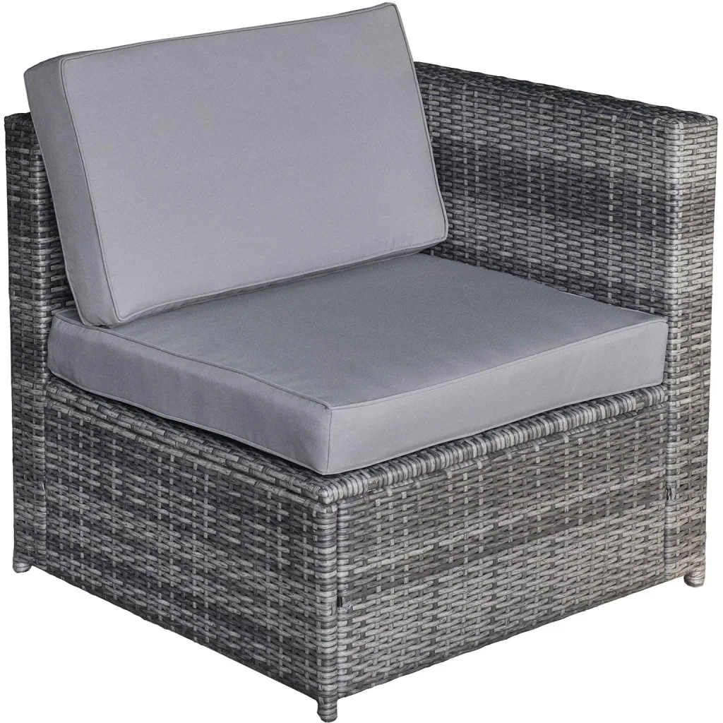 8-piece polyrattan garden set, garden furniture, garden set, seating group, lounge furniture, side table as storage basket, grey