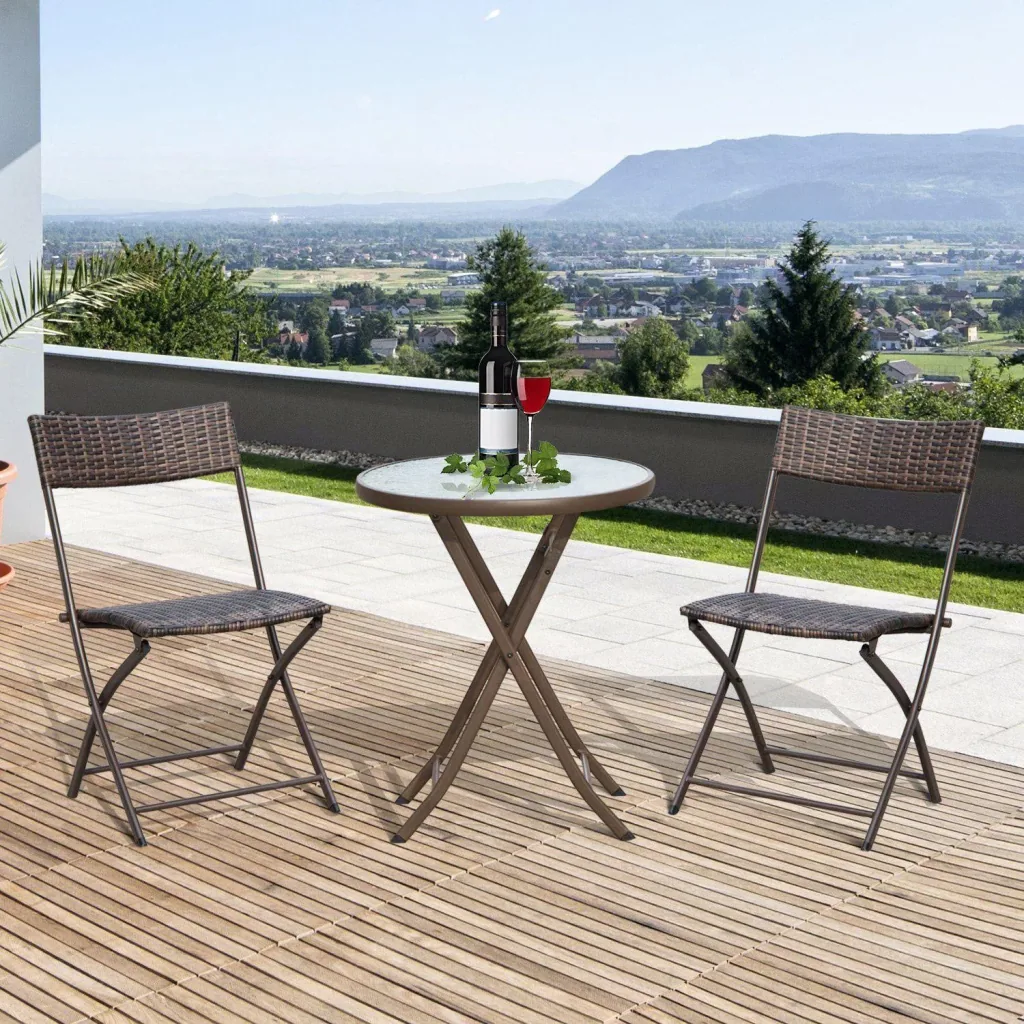 Bistro set balcony set 3 pcs, polyrattan foldable brown