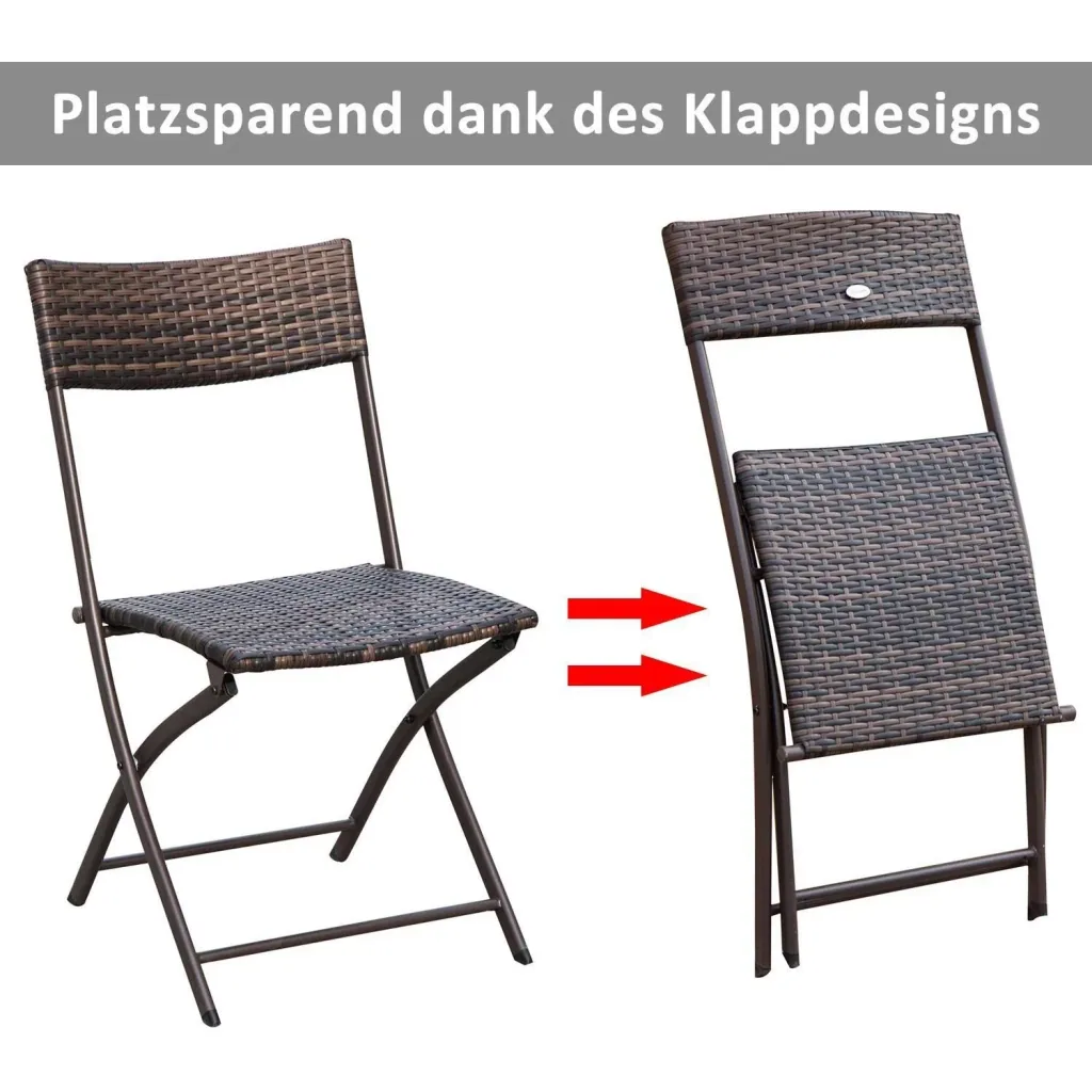 Bistro set balcony set 3 pcs, polyrattan foldable brown