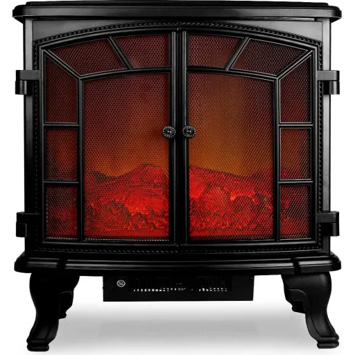 Electric fireplace with double door with fan and chimney effect