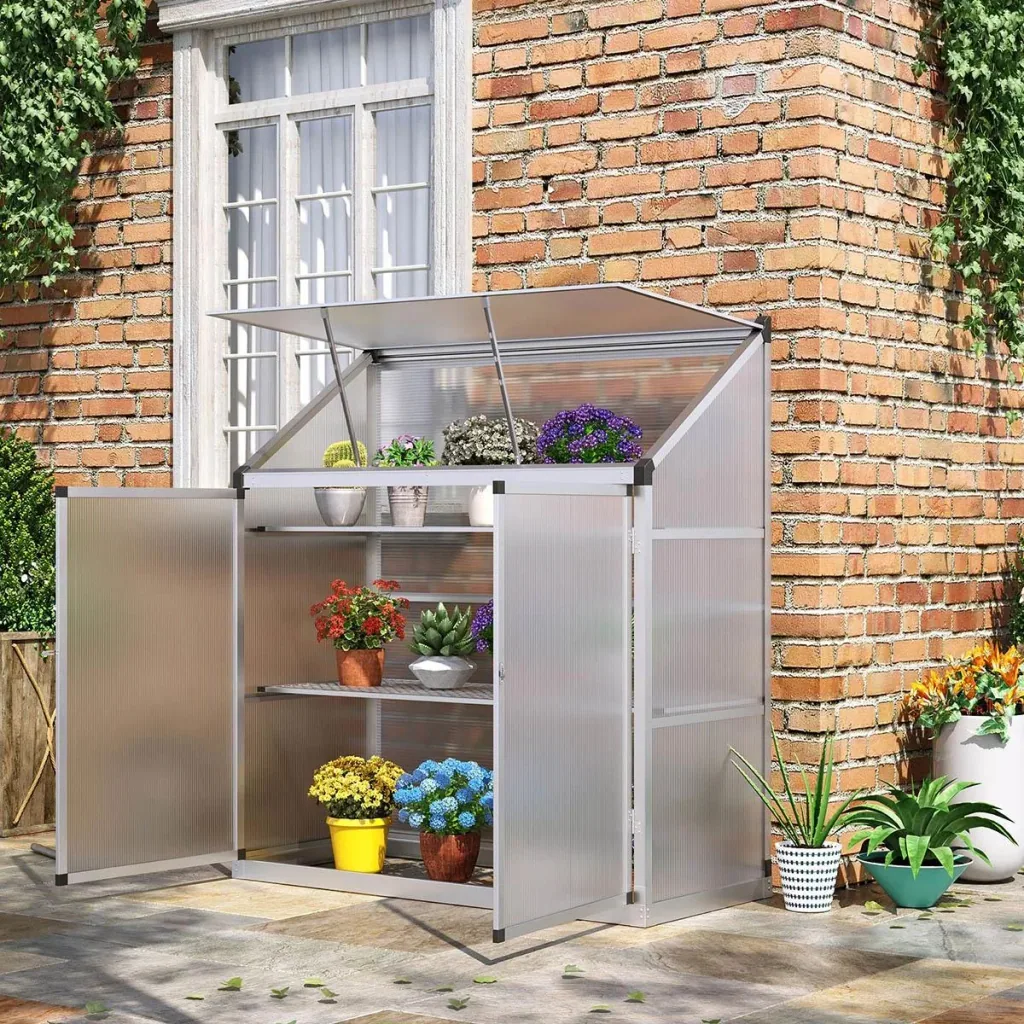 Aluminum greenhouse with sliding door foundation frame 3 levels cold frame 129.5 x 58 x 140.5 cm greenhouse plant house tomato house