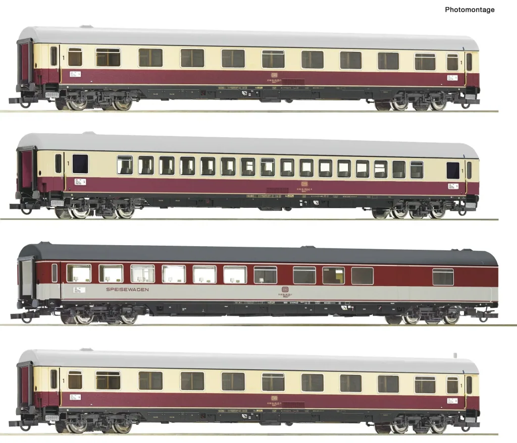 Car set with four express train carriages for the Trans-Europ-Express Saphir of the Deutsche Bundesbahn