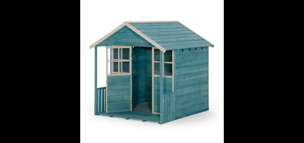 Wooden playhouse Deckhouse, outdoor playhouse for children made of wood, veranda, pitched roof, turquoise