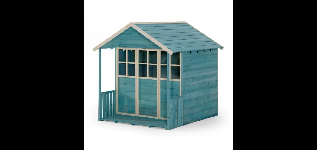 Wooden playhouse Deckhouse, outdoor playhouse for children made of wood, veranda, pitched roof, turquoise