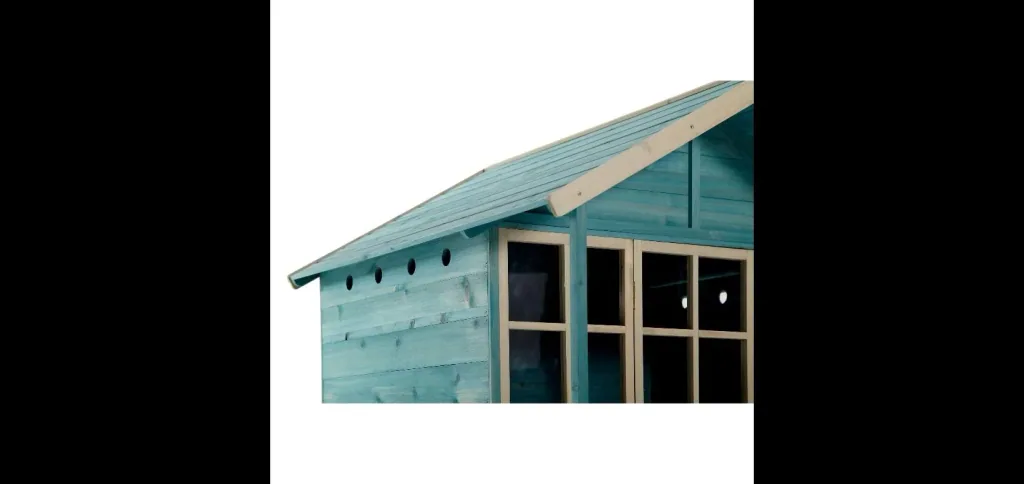 Wooden playhouse Deckhouse, outdoor playhouse for children made of wood, veranda, pitched roof, turquoise