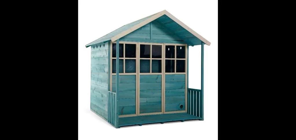 Wooden playhouse Deckhouse, outdoor playhouse for children made of wood, veranda, pitched roof, turquoise