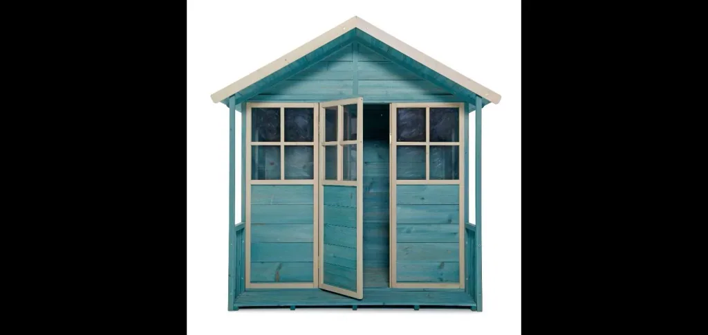 Wooden playhouse Deckhouse, outdoor playhouse for children made of wood, veranda, pitched roof, turquoise