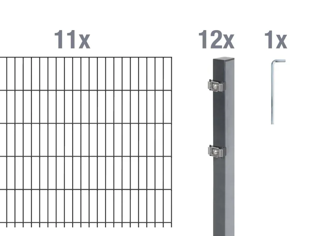 Double rod mesh fence complete set, anthracite, height 100 cm, length 22 m