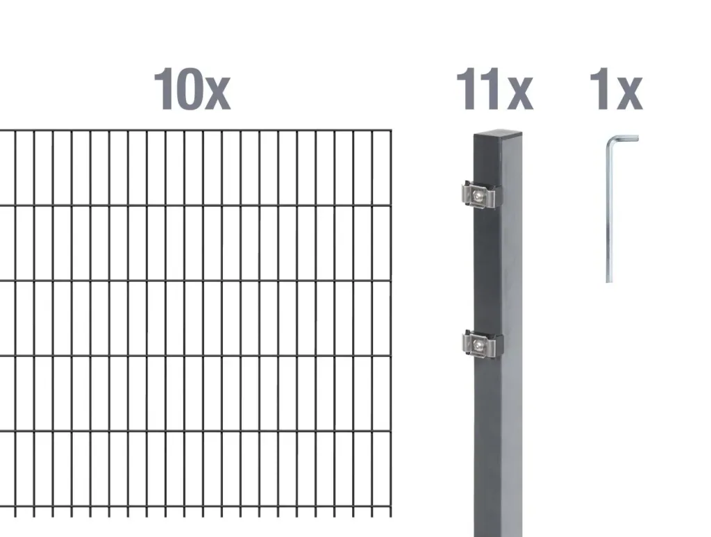 Double rod mesh fence complete set, anthracite, height 140 cm, length 20 m