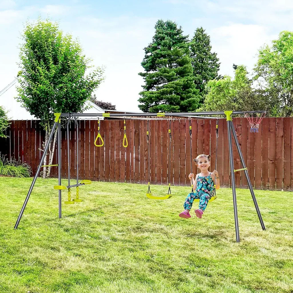 Swing frame for children 3-10 years, green+black, 365 x 138 x 175 cm